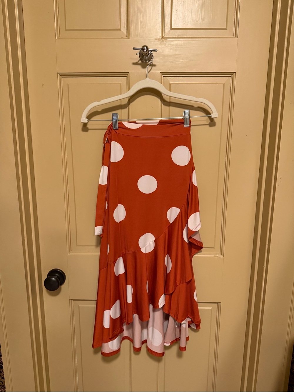 Polka Dot Asymmetric Midi Skirt - Rust/White